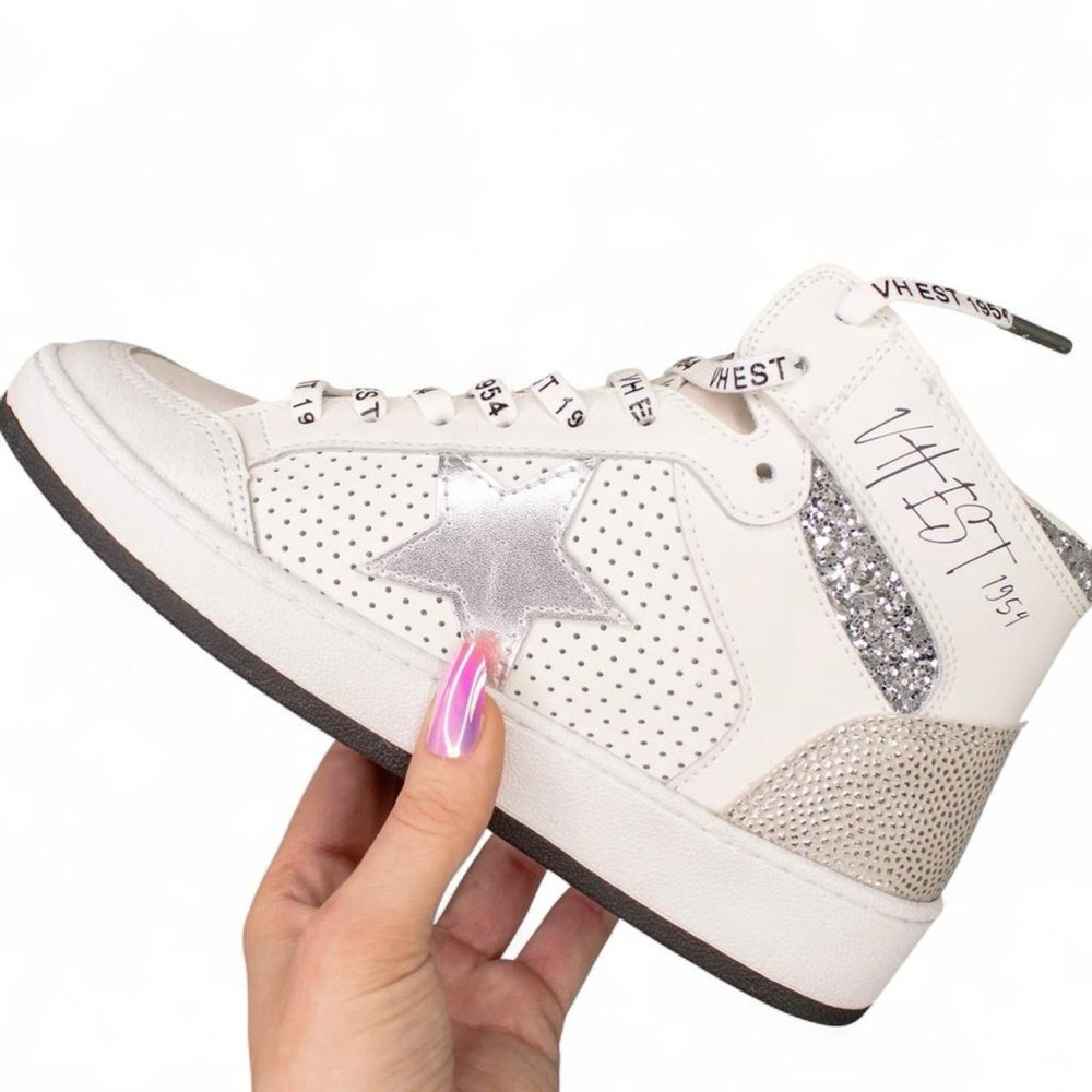 Vintage Havana Dream High Top Sneakers White Metallic Silver Star Glitter Size 6 - Picture 3 of 9